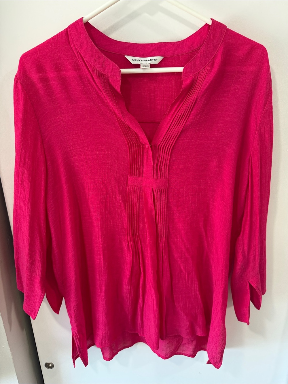 Counterparts Bright Fuchsia Pintuck V-Neck Tunic
